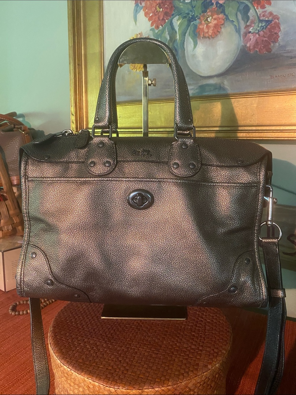 Coach Rhyder 24 Satchel Shoulder Crossbody Bag in Metallic Gunmetal Leather - Picture 16 of 16